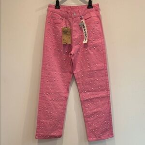 Watson Pink Denim pearl embellished straight leg Jeans 30 new w tag